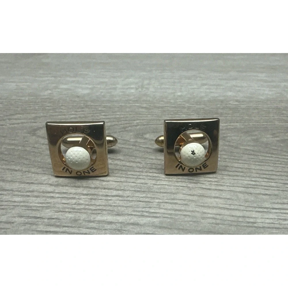Vintage SWANK Gold-Tone Golf Themed Cufflinks&Tie Clip Set Hole In One Golf Ball